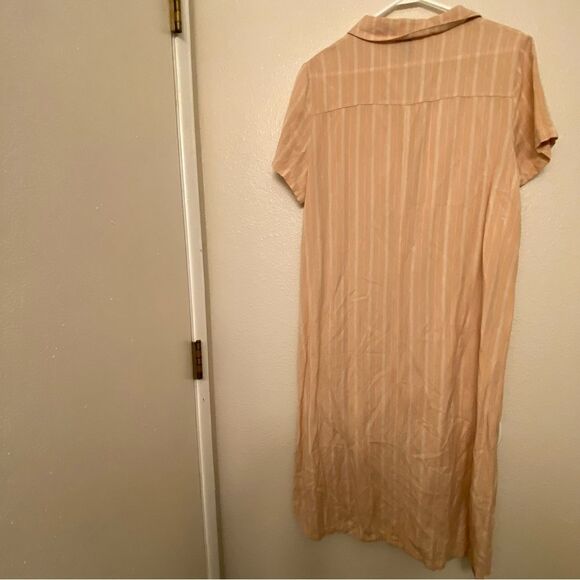 Knot Sisters Blush pink linen striped Button up midi Dress lagenlook coastal L - Picture 5 of 10